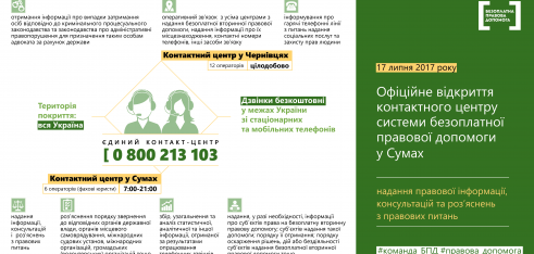 У Сумах відкрито другий контакт-центр системи БПД, який консультуватиме з правових питань
